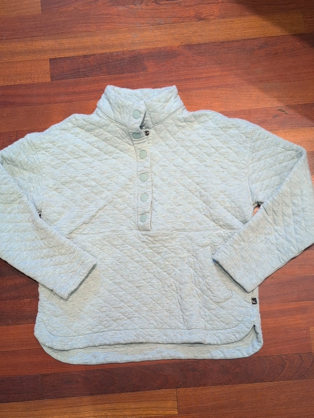 Quilted Pullover Snap-Front Sweatshirt in Light Heather Mint